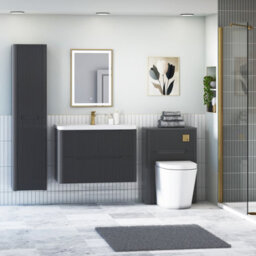 Royal Bathrooms Avenza 800mm Fluted Wall Hung Vanity Unit Matt Obsidian Black 2 Drawer Storage Cabinet With Ceramic Basin - thumbnail 4
