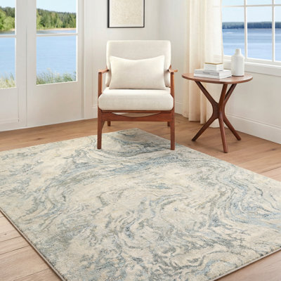 Livabliss Avellino-Abstract Beige Grey Blue Modern Marble High Pile Living Dining Bedroom Rug 160 X 213 Cm Easy Care, Non Shedding - image 1