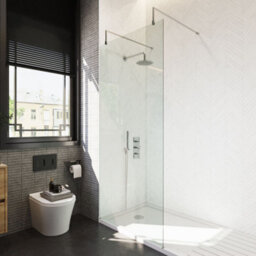 Balterley Hollinsclough Contemporary Bathroom 8mm Glass Wetroom Screen With Arms & Feet, Chrome Finish, 1950 X 898 X 14mm - thumbnail 3