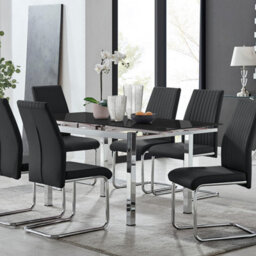 Furniturebox Uk Enna Black Glass Extending Dining Table And 6 Black Lorenzo Chairs - thumbnail 1