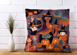Warren Reed Designer A Vibrant Illustration Of Witches And Pumpkin Cushions 60Cm X 60Cm - thumbnail 2