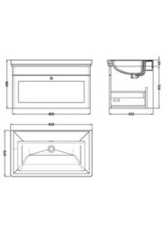 Nuie Classique Wall Hung 1 Drawer Vanity Unit Without Tap Hole Fireclay Basin, Contemporary Sink Vanity Unit In Satin Grey With - thumbnail 7