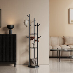 Yqjjgl Solid Wood Coat Rack With 3 Shelves And Hooks Black Clothes Rail Clothes Rack - thumbnail 8
