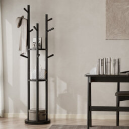 Yqjjgl Solid Wood Coat Rack With 3 Shelves And Hooks Black Clothes Rail Clothes Rack - thumbnail 6
