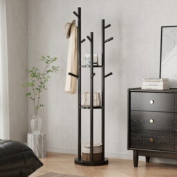 Yqjjgl Solid Wood Coat Rack With 3 Shelves And Hooks Black Clothes Rail Clothes Rack - thumbnail 7