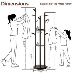 Yqjjgl Solid Wood Coat Rack With 3 Shelves And Hooks Black Clothes Rail Clothes Rack - thumbnail 4