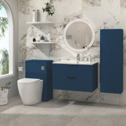 Royal Bathrooms Evora 800mm Midnight Blue Fluted Wall Hung Bathroom Vanity Unit 2 Drawer Cabinet Storage With Ceramic Basin Sink - 1 Tap Hole - thumbnail 4