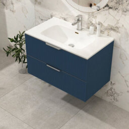 Royal Bathrooms Evora 800mm Midnight Blue Fluted Wall Hung Bathroom Vanity Unit 2 Drawer Cabinet Storage With Ceramic Basin Sink - 1 Tap Hole - thumbnail 6