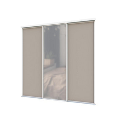 A-Class Sliding Doors Set Of 3 Stone Grey & Mirror Sliding Wardrobe Door Kit, White Frame & Tracks, Opening Height (H) 225-226Cm & Width (W) 178-179Cm - image 1