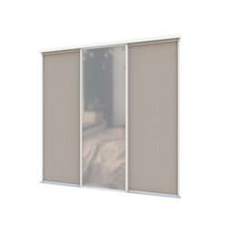 A-Class Sliding Doors Set Of 3 Stone Grey & Mirror Sliding Wardrobe Door Kit, White Frame & Tracks, Opening Height (H) 225-226Cm & Width (W) 178-179Cm - thumbnail 1