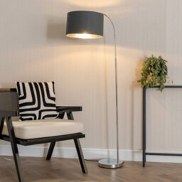 Valuelights Curva Chrome Arched Floor Lamp With Charcoal And Metallic Chrome Inner Drum Lamp Shade