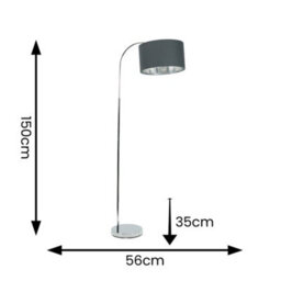 Valuelights Curva Chrome Arched Floor Lamp With Charcoal And Metallic Chrome Inner Drum Lamp Shade - thumbnail 4