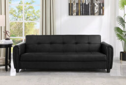 Mattress Guru Zinc 3 Seater Faux Leather Sofa Bed With Hidden Storage In Black - thumbnail 2