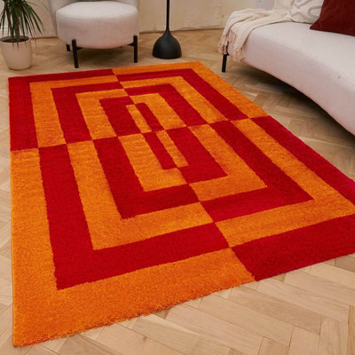 The Rugs Joli Red And Orange Geometric Rug Soft Dense Pile Easy To Clean And Pet Friendly For Living Rooms And Bedrooms - image 1