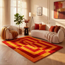 The Rugs Joli Red And Orange Geometric Rug Soft Dense Pile Easy To Clean And Pet Friendly For Living Rooms And Bedrooms - thumbnail 8