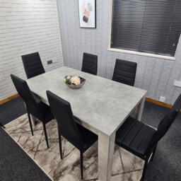 Kosy Koala Stone Grey Effect Dining Table Set With 6 Black Chairs  Stylish Dining Room Furniture Set - thumbnail 3