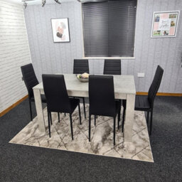 Kosy Koala Stone Grey Effect Dining Table Set With 6 Black Chairs  Stylish Dining Room Furniture Set