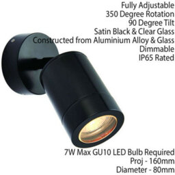 Ip65 Outdoor Adjustable Spotlight Satin Black Gu10 Dimmable Accent Downlight - thumbnail 2