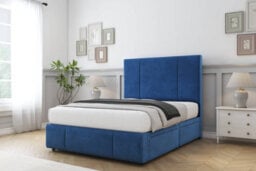 "Sloomy Lisbon Navy Plush Divan Bed Set 2 Drawers Left Side - 54"" Floor Standing   & 12"" Footboard 4' Small Double" - thumbnail 2
