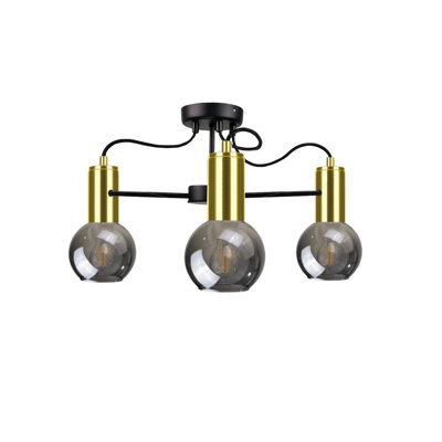 Luminosa Lighting Luminosa Liv Multi Arm Semi Flush Ceiling Light Black, Gold, 60Cm, 3X E27