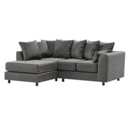 Furnishings For Less UK Brooklyn Plush Velvet 3 To 4 Seater L Shaped Corner Sofa Foam Grey Left Hand Facing - thumbnail 1