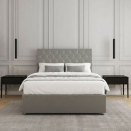 REGIONAL FURNISHINGS Silver Plush Velvet Divan Bed Set Upholstered With 24Inch Headboard & 4 Drawers No Mattress In 3Ft 4Ft 4Ft6 5Ft 6Ft Sizes - thumbnail 3