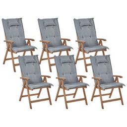 Beliani Set Of 6 Garden Chairs With Cushions Amantea Acacia Wood Grey - thumbnail 1