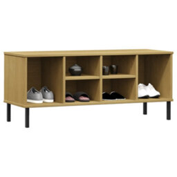 Berkfield Shoe Rack With Metal Legs Brown 106X35X45 Cm Solid Wood Oslo - thumbnail 3