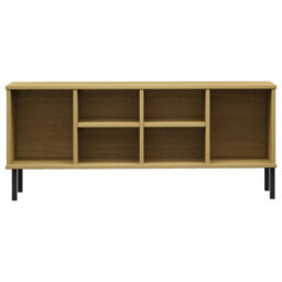 Berkfield Shoe Rack With Metal Legs Brown 106X35X45 Cm Solid Wood Oslo - thumbnail 4