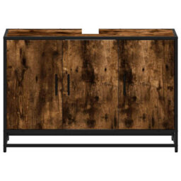 Berkfield Bathroom Sink Cabinet Smoked Oak 90X33X60 Cm Engineered Wood - thumbnail 5
