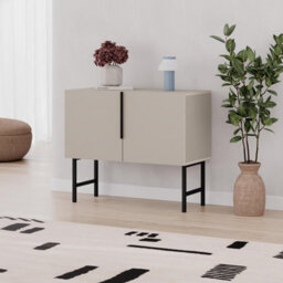 Decortie Modern Tona Console Cabinet W/soft-Close 2 Doors Sideboard Black Metal Legs 88(W)Cm, Sandstone - thumbnail 1