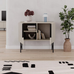 Decortie Modern Tona Console Cabinet W/soft-Close 2 Doors Sideboard Black Metal Legs 88(W)Cm, Sandstone - thumbnail 4