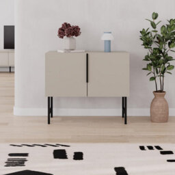 Decortie Modern Tona Console Cabinet W/soft-Close 2 Doors Sideboard Black Metal Legs 88(W)Cm, Sandstone - thumbnail 6