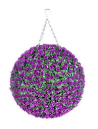 Best Artificial  38Cm Purple Rose Hanging Basket Flower Topiary Ball - Suitable For Outdoor Use - Weather & Fade Resistant
