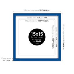 "15X15"" Blue Picture Frame - 15X15"" Square Frame With 14X14"" Mount For 15X15""/14X14"" Pictures Art Deco Style Room Decor, 1 Pack" - thumbnail 2