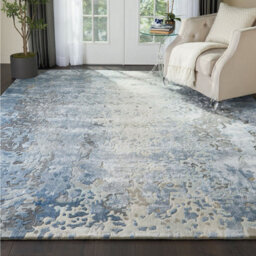Blue Viscose , Wool Easy To Clean Abstract Handmade , Luxurious , Modern , Wool Rug For Living Room, Bedroom - 297Cm X 419Cm - thumbnail 2