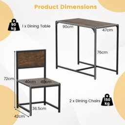 3 Piece Dining Set With Metal Frame Rectangular Table 2 Chairs - thumbnail 2