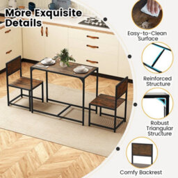 3 Piece Dining Set With Metal Frame Rectangular Table 2 Chairs - thumbnail 5