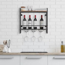 Wall Mount Bar Wine Rack Restaurant Bottle Display Glass Holdershelf Metal Frame - thumbnail 3