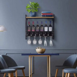 Wall Mount Bar Wine Rack Restaurant Bottle Display Glass Holdershelf Metal Frame - thumbnail 1