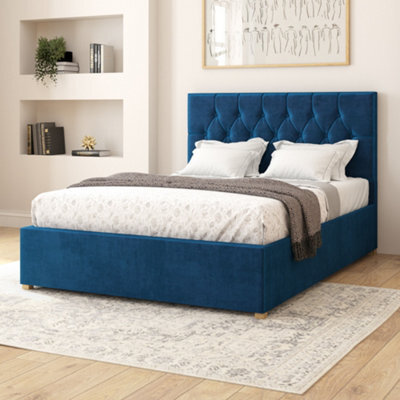 Aspire Olivier Electric Adjustable Bed Upholstered With Pocket Sprung Mattress Uk Made, Plush Navy, Size Double - image 1