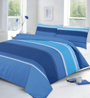 Homespace Direct Ltd Carter Blue Striped Duvet Cover Set Modern Bedding
