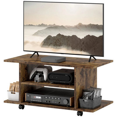 Modern Tv Cabinet Stand Storage Shelves Table Mobile Rustic Brown - image 1
