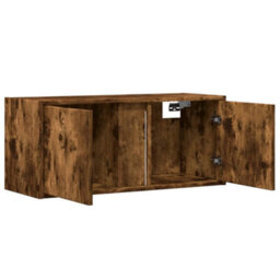 Berkfield Tv Wall Cabinet With Led Lights Smoked Oak 80X31X35 Cm - thumbnail 9