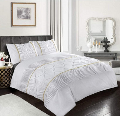 Homes & Linen Duvet Cover Set Eleanor Pintuck Stripes Luxury Quilt Cover Sets Soft Poly Cotton Easy Care Bedding Set