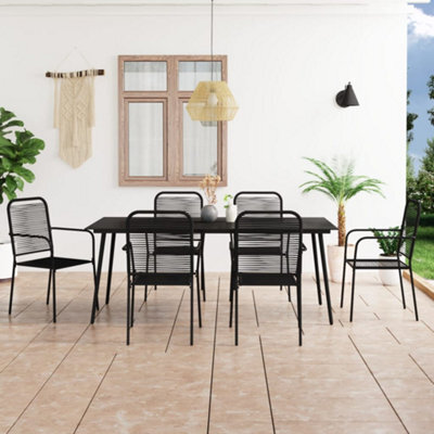 Walplus 7 Piece Garden Outdoor Dining Set Suitable For Backyard, Patio Cotton Rope And Steel Black - image 1