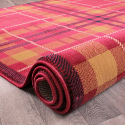 Tartan Red Chequered Tartan Easy To Clean Rug For Dining Room-200Cm X 290Cm - thumbnail 6