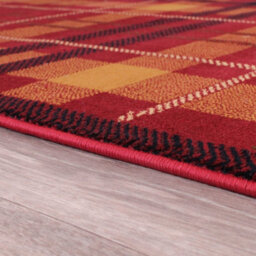 Tartan Red Chequered Tartan Easy To Clean Rug For Dining Room-200Cm X 290Cm - thumbnail 4