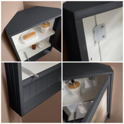 Homestylestore 450 X 650mm Black Grey Wall Mounted Corner Mirrored Door Bathroom Cabinet And Aged Bronze T Bar Handle - thumbnail 3