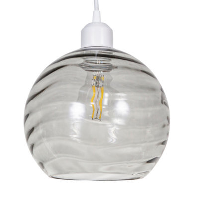 Happy Homewares Modern Designer Smoked Circular Ribbed Glass Non Electric Pendant Lamp Shade - image 1